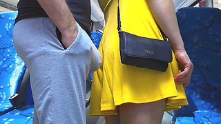 Stranger Touch her Butt without permission with his erection and CUMS Hard Inside Bus Vehicle by Girls Hand