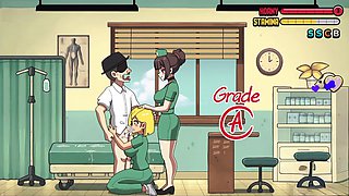 Teacher and student, hard rough sex, surprise threesome
