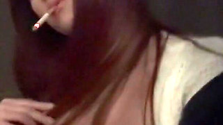 Smoking a Cigarette Out at Night and Showing My Big Tits