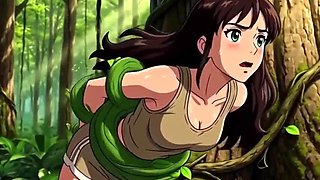 Boobs Lover Bound by Teasing Vines in Hentai: Busty Explorer Teases Big Tits and Big Ass