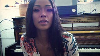 Ebony muse showed her dark pierced pussy