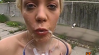 Blonde Silicone Slut Swallows 28cm BBC in Mouth, Pussy & Ass by the Pool