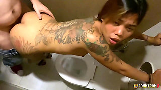 Johntronx - Fucking a Slutty Hot Tattooed Babe in a Bathroom