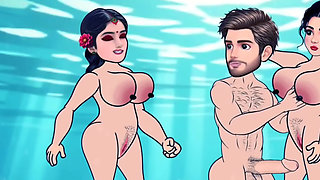 Secret Affair - Busty girls gives cartoon blowjob to big dicked boyfriend