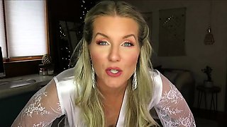 Blonde cumshot amateur MILF POV jerking in the kitchen