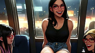 Lin's Friends Help Drain Your Cock on the Bus