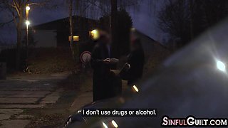 Pierced and inked babe picked up by fake priest 4 sex in van