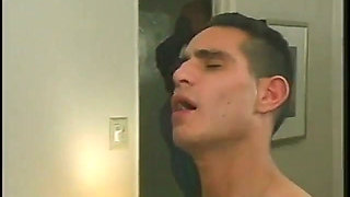 Brunette bitch and stud with tattoos fuck bisexual stud in glasses