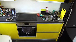 Busty Redhead Maid Gets Fingered and Facial in Kitchen Sex