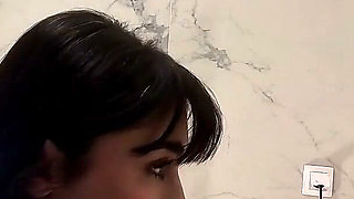 Amazingly Beautiful Hot Brunette Babe in the Bathroom Takes Her Thong off Under White Mini Tennis Skirt to Flash Shaved Pussy