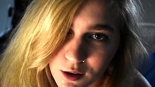 Cute blonde teen in blue panties masturbation on webcam