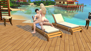 Couple in love have sex in public on the beach