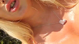 Busty Blonde Bbws Karen Fisher and Sam 38G Outside in the Pool!