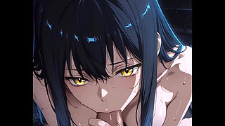 Nympho prince of AI sucking a dick with cumshot on her face.