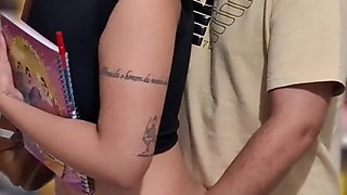 Slutty Student Gets Cumshot in Public on the Bus