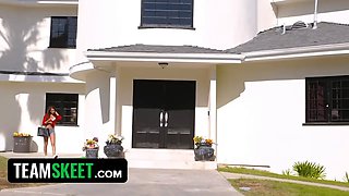 Crazy boss ambles in on his bored babysitter rubbing her labia