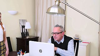 Sexy blonde Dara takes an old fat cock down her young throat