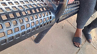 Hot Fudge Tasty Feet Left Foot Wrapped at the Bus Stop