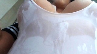 Wet tattooed raven babe Sahron with big boobs masturbates