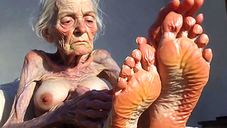 Granny Foot Oil Play - Self Massage Makes Her Horny and Dripping