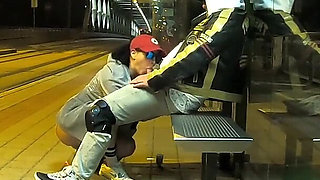 Really Risky Sex at a Bus Stop with a Young Stepsis That Ends with an Orgasm and a Cumshot