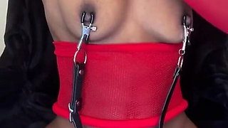 Squeezing My Tits Wearing Nipple Clamps Flashing My Hairy Pussy