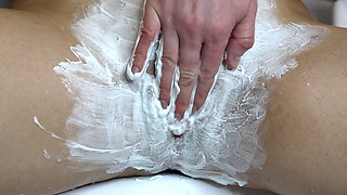 Extreme Closeup of Hairy Tight Pussy Shaving
