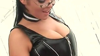 Gorgeous girl with huge rack and glasses gets a big dick in her wet cunt hole