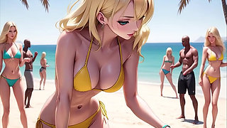 Anime Sexy DJ on the Beach Synthwave Retrowave
