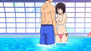 Hentai step beauty sits deep for fast bare bounce on bench