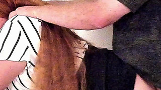 Teacher Lets Her Long Red Hair Down for Rough Hair Pulling Fuck Bent Over Desk