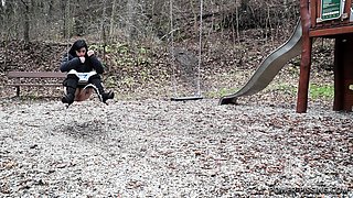 Brunette Amateur Nailed Outdoors In Public