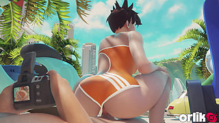 Tracer Beach Blowjob and Condom Fuck & Wild Anal Riding and Titfuck Cumshot - 3D Overwatch Animation