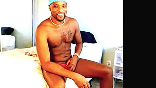 Jerking off in Blue Bandana and Red Thong