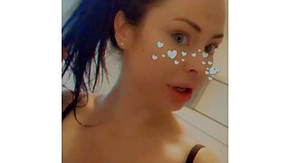 Busty curly brunette with big boobs fucks on couch
