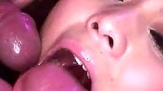 Skinny Asian Teen getting Cumshot from Big Cocks at Sex Party