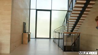 MILFY Nasty Platinum-blonde COUGAR Kate Dalia Has to Slink Her Man Plaything Out Of The Mansion When Husband Comes Home Early