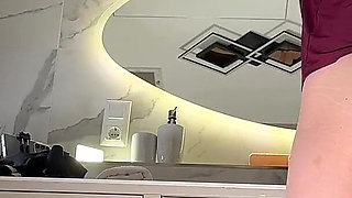 See Through Skirt and Red Thong She Takes off Turns Into a Seduction Point in the Bathroom with Long Legs Secretary