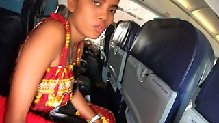 Thai teen on an airplane and on a cock