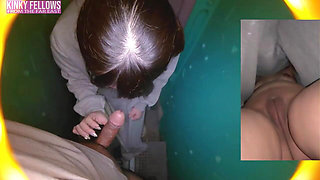 Fragile Heiress Heat as the Natural Rich Beauty Offers Warm Mouth Support Inside a Risky Temporary Booth