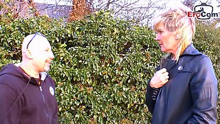 Old German woman is persuaded to have sex on the street
