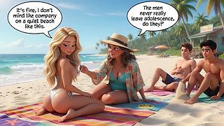 Married Blonde's Beach Tease Becomes Wild House Game with Husband and Young Men (ai Generated)