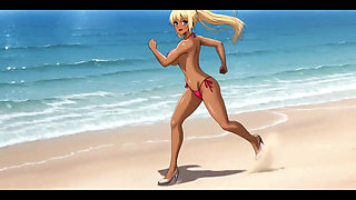 Naughty Blonde Exhibitionist: Bikini Strip and Beach Solo Orgasm Ai Generated