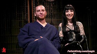 Vicious femdom destroys bound male slave
