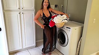 Brunette shows her big boobs and blows