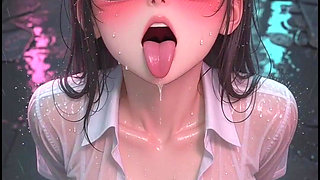 Cute Asian 3D Anime Girl Waves You to Her in the Alley in the Rain