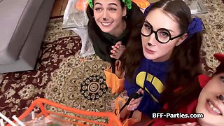 Besties spreading wide for candies in foursome