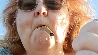 Bearded Lady try's to  lights  on windy beach!