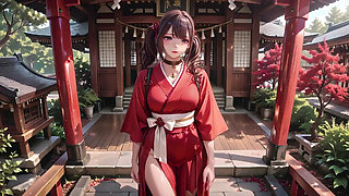 Taboo First Encounter at the Shrine, Kneeling in the Corridor While Stroking Her Hair