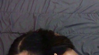 Big tit brunette sucks a big cock blowjob POV